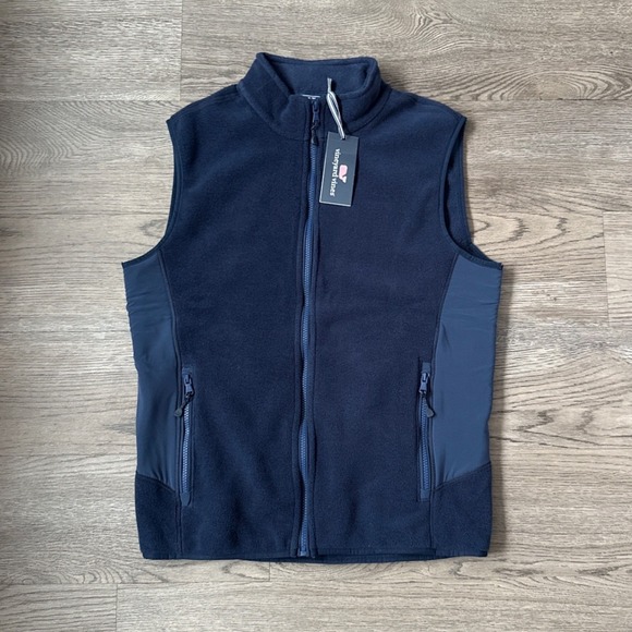 Vineyard Vines Men's Harbor Fleece Vest Navy Blue Full Zip Classic NWT Size S - Picture 2 of 8